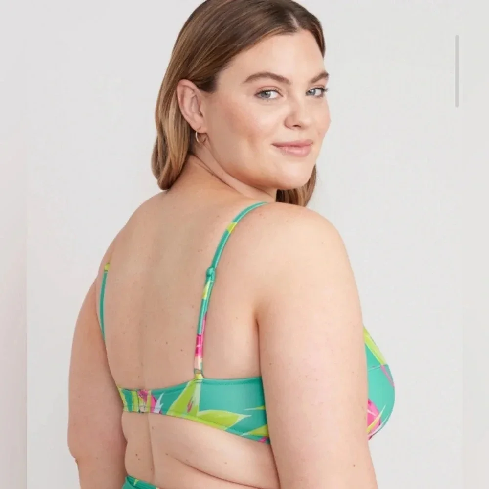 Old Navy Top & Bottom Swim Green Leaves Tropical Bright Colorful Size 4X Bikini